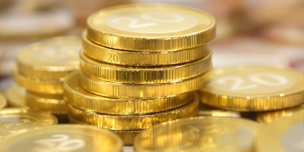 Pièces de 20 francs suisses empilées.