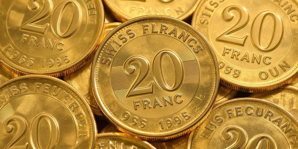 Pièces d'or suisses de 20 francs, millésimes variés.