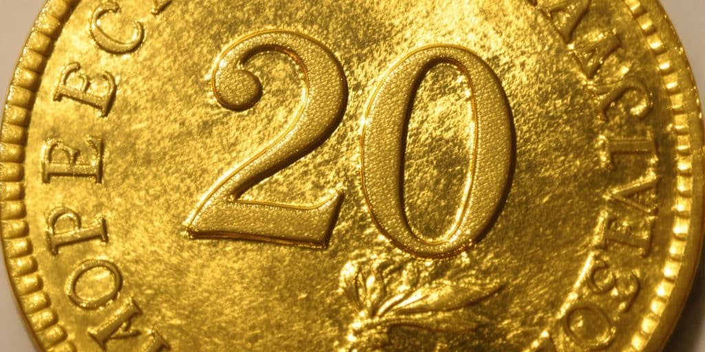 Une pièce d'or Napoléon de 20 francs.