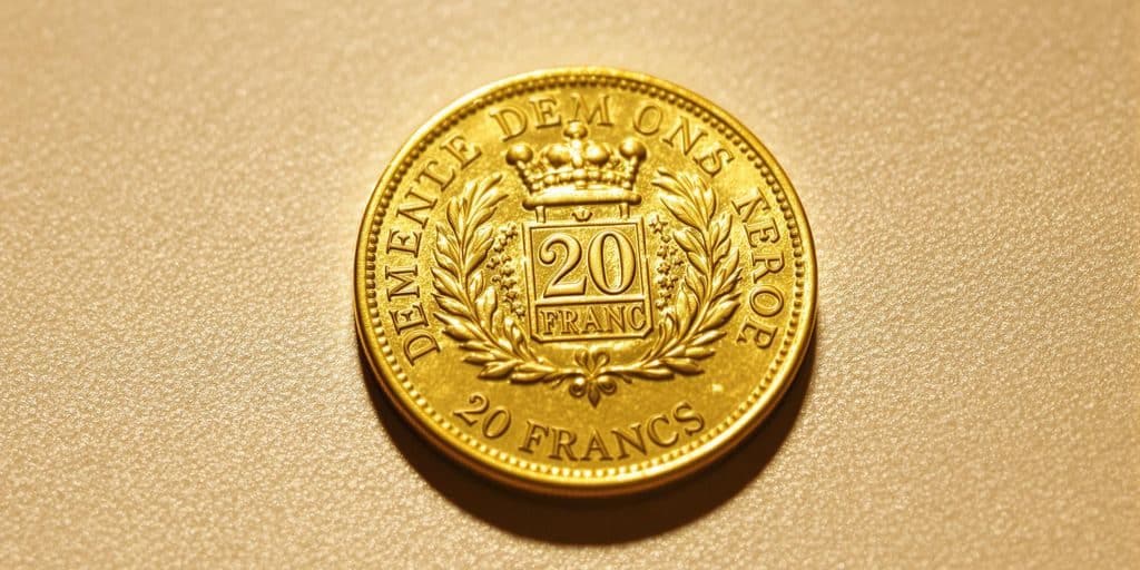 Pièce d'or demi-napoléon sur fond neutre.