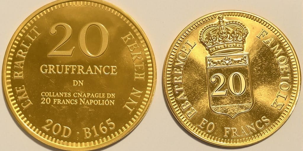 Pièces d'or Krugerrand et Napoléon 20 francs côte à côte.