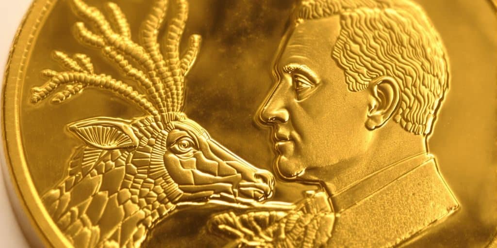 Un gros plan sur un Krugerrand en or brillant.