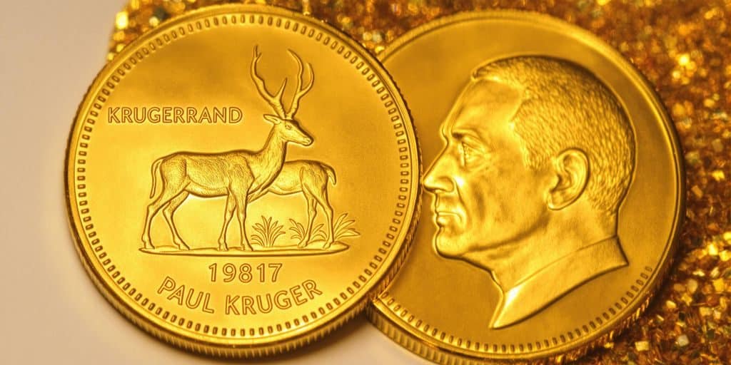 Une pièce d'or Krugerrand brillante.