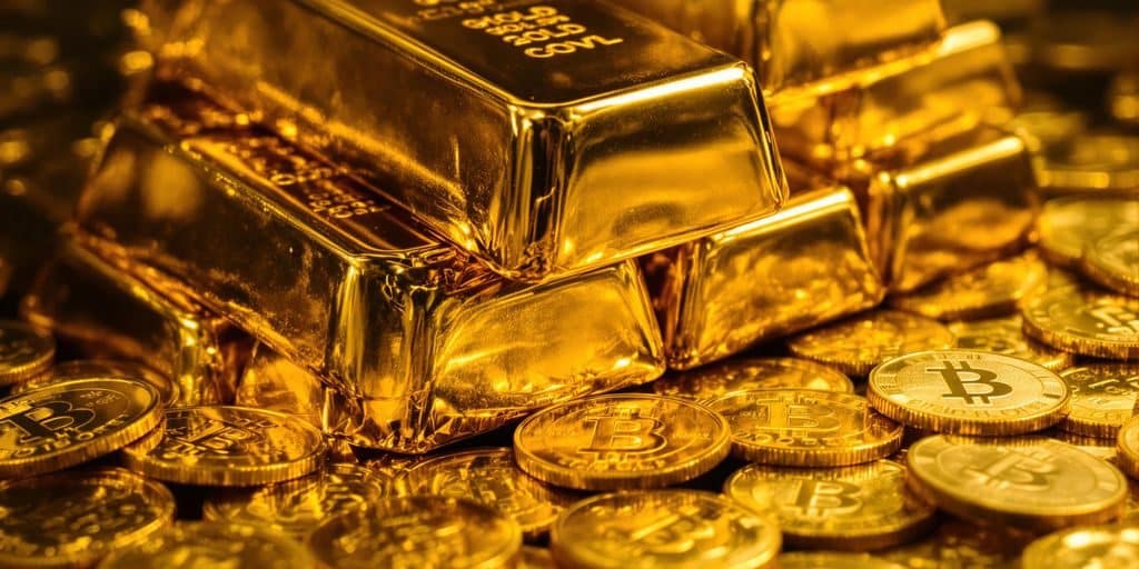 Lingots d'or et pièces d'investissement brillants.